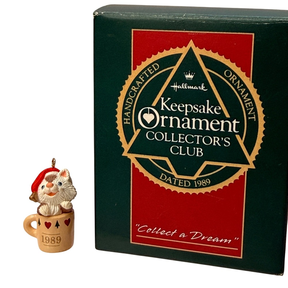 Hallmark‎ Keepsake Ornament Collector's Club 1989 Kitten in Mug QXC428-5 Vintage